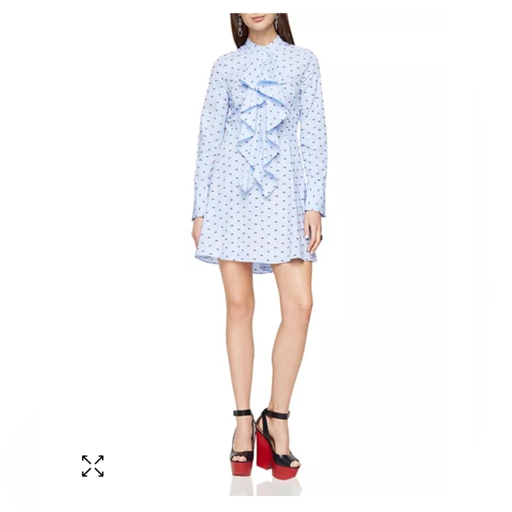 BCBGMaxAzria Blue Ruffled Embellished Long Sleeve Dress